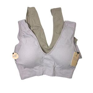 Real Underwear Womens Purple V Neck Gray Seamless Ribbed Bralettes 2 Pk Sz L New